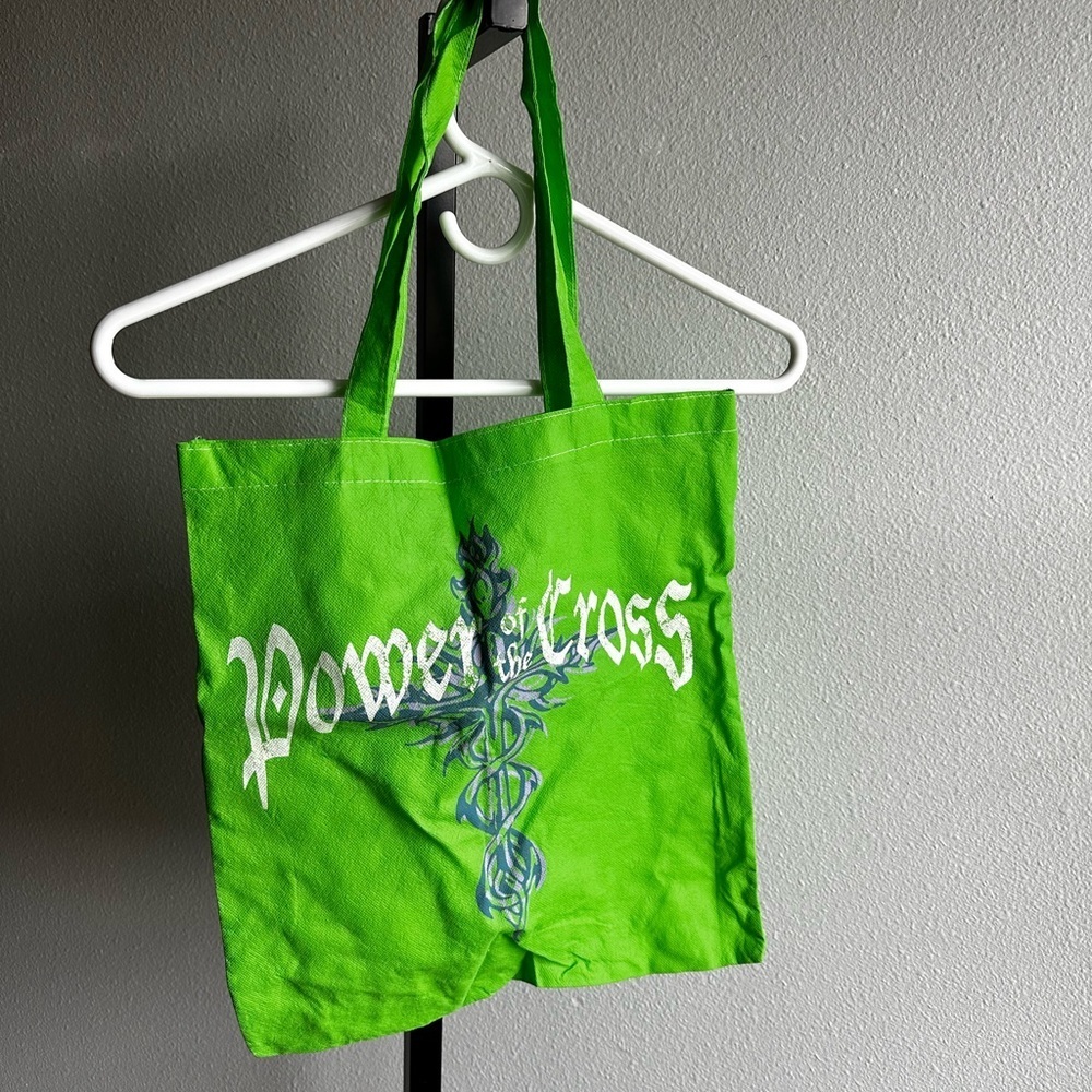 Green Tote Bag with 'Power of the Cross' Design
